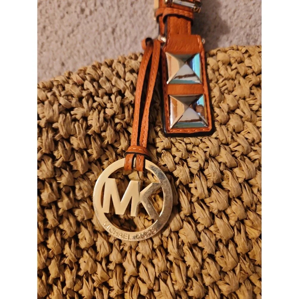Michael Kors Brown Rattan Woven Tote Bag w/ Orange Straps